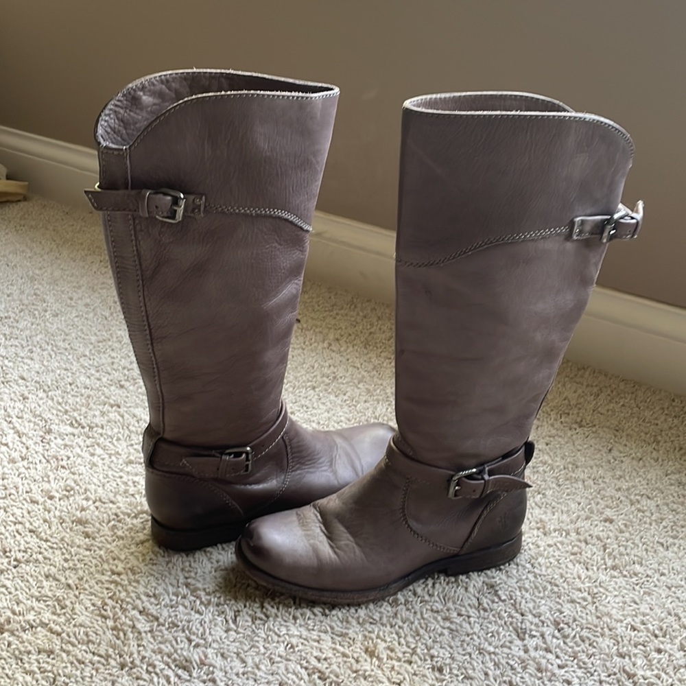 Frye Phillip Riding Boots Tall 7.5 gray/taupe 🐴 - Picture 3 of 14